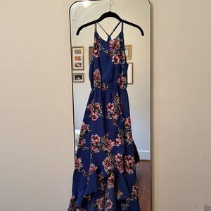 Aqua Floral Print High-Low Dress - Size Small